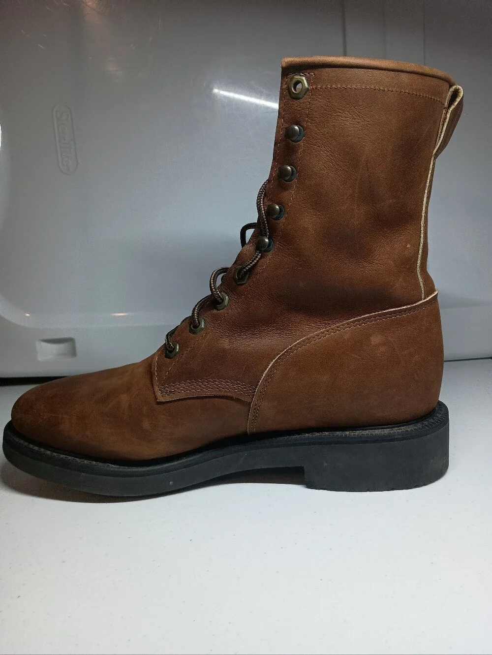 Justin Boots Original Work Boot Style 0760 Brown Men's Soft Toe Size 9 1/2 D USA